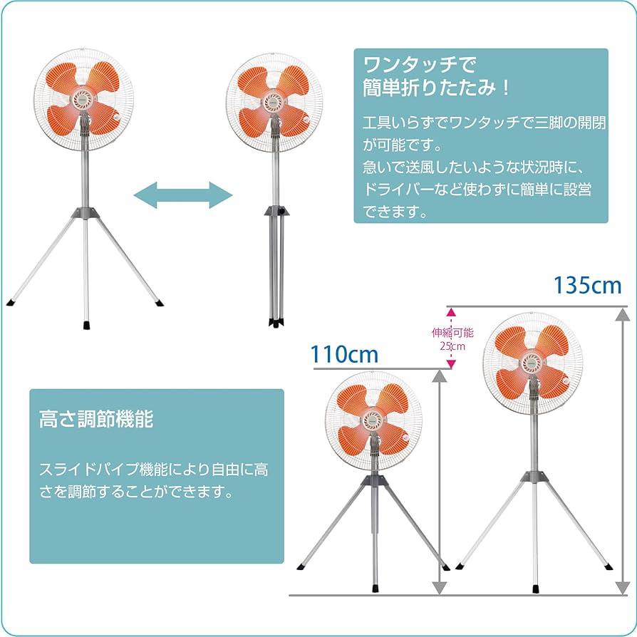 PROIL FTP431 三脚型工業扇　業務用扇風機 プロイル 業務用扇風機 工場扇 43.5cm 三脚型 樹脂羽根 自動首
